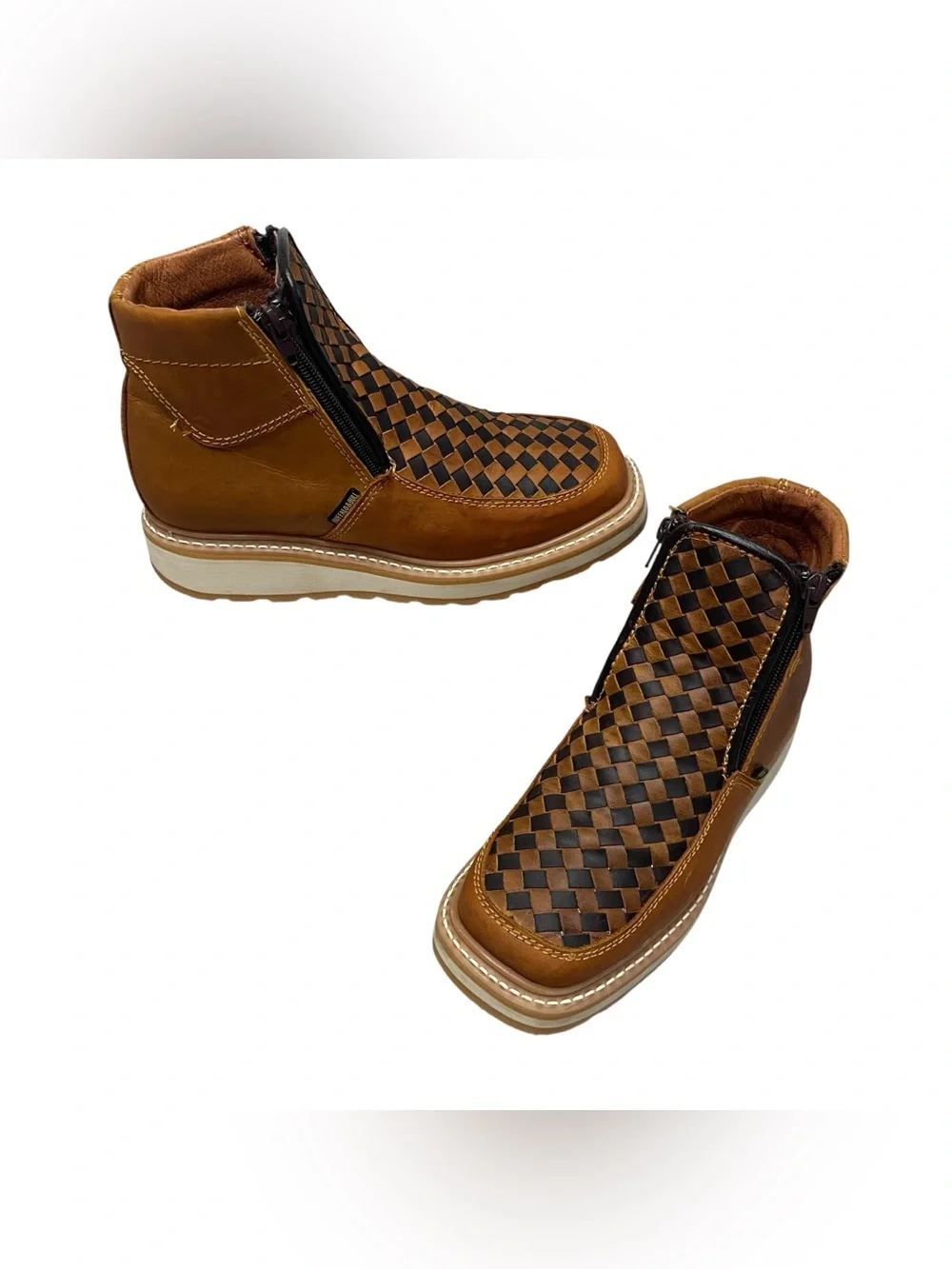 Buffalo Western Square Toe Petatillo Woven Brown Leather Work Boot Mens size 6.5